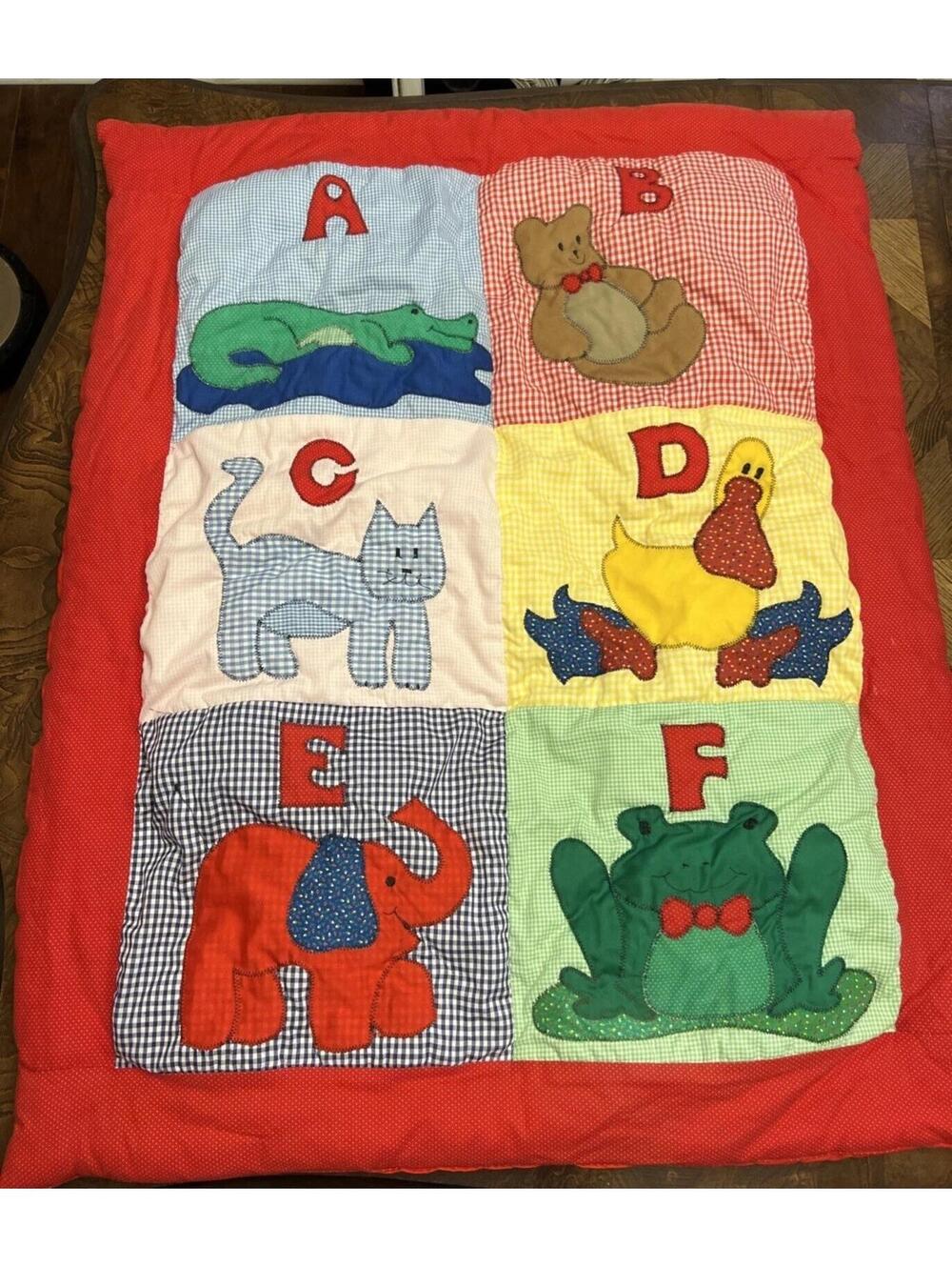 Handmade ABC Animal Quilt Blanket Nursery Baby Toddler - Approx 32” x “40 - NICE